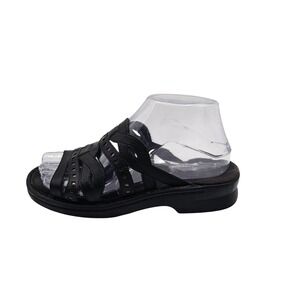 Clarks Sandals Womens Size 6 Black Leather Slide Strappy Wedge Comfort Shoes